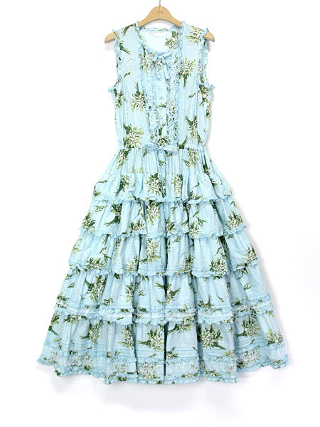 再値下げ 鈴蘭水玉プリントノースリーブフリルワンピース 速達メール便