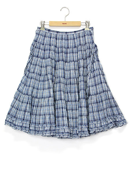 【USED】オリジナルチェックワッシャー スカート ブルー系