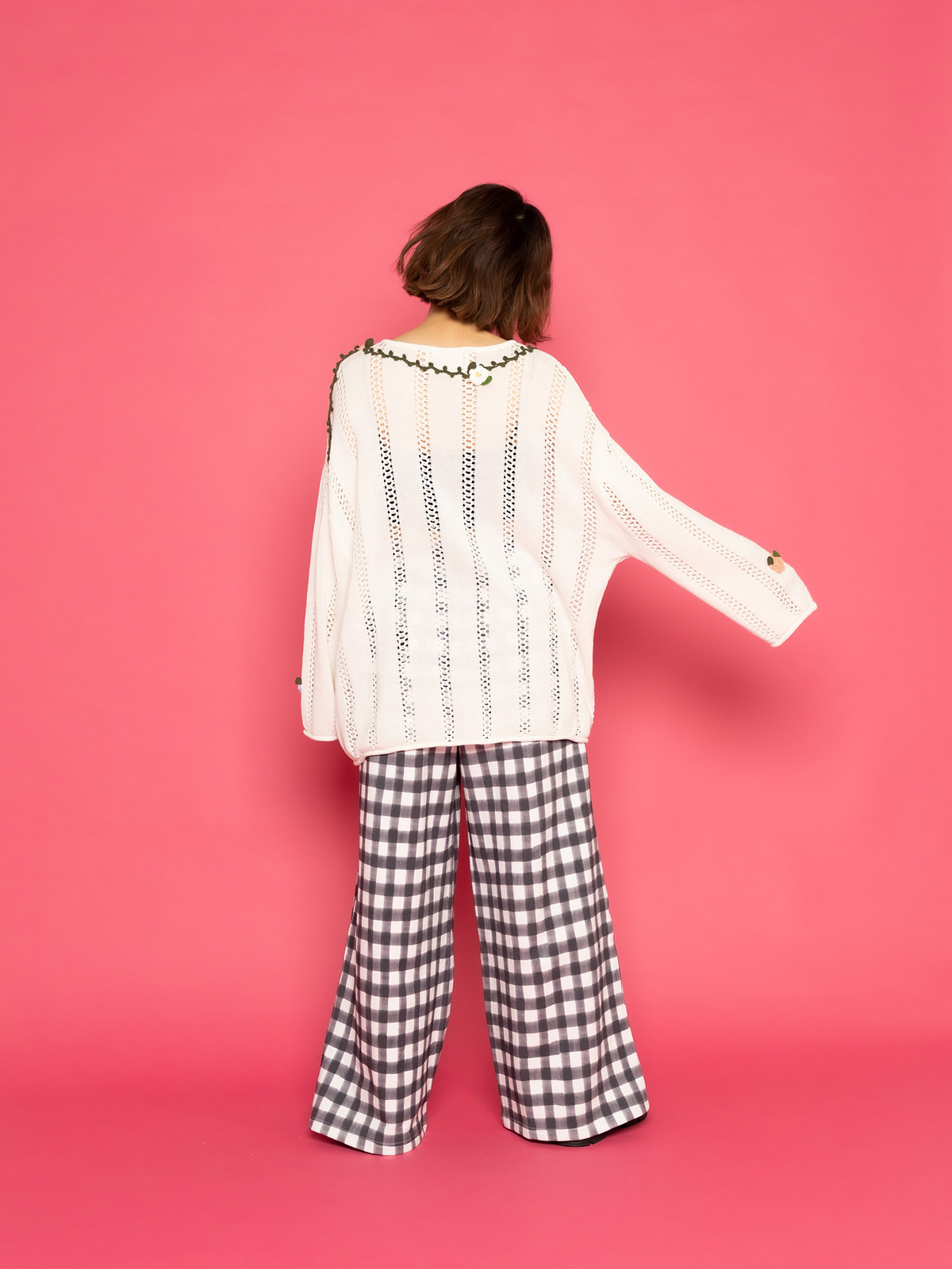 little sunny bite×PINK HOUSE flower motif knit cardigan｜ピンク