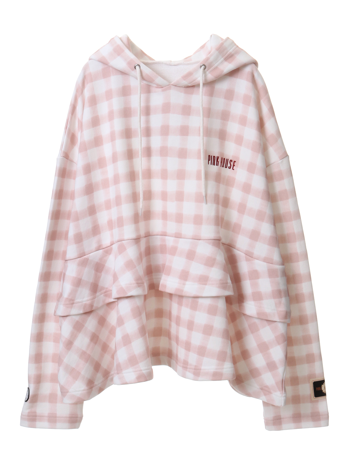 little sunny bite×PINK HOUSE hand drawing checker frill hoodie 