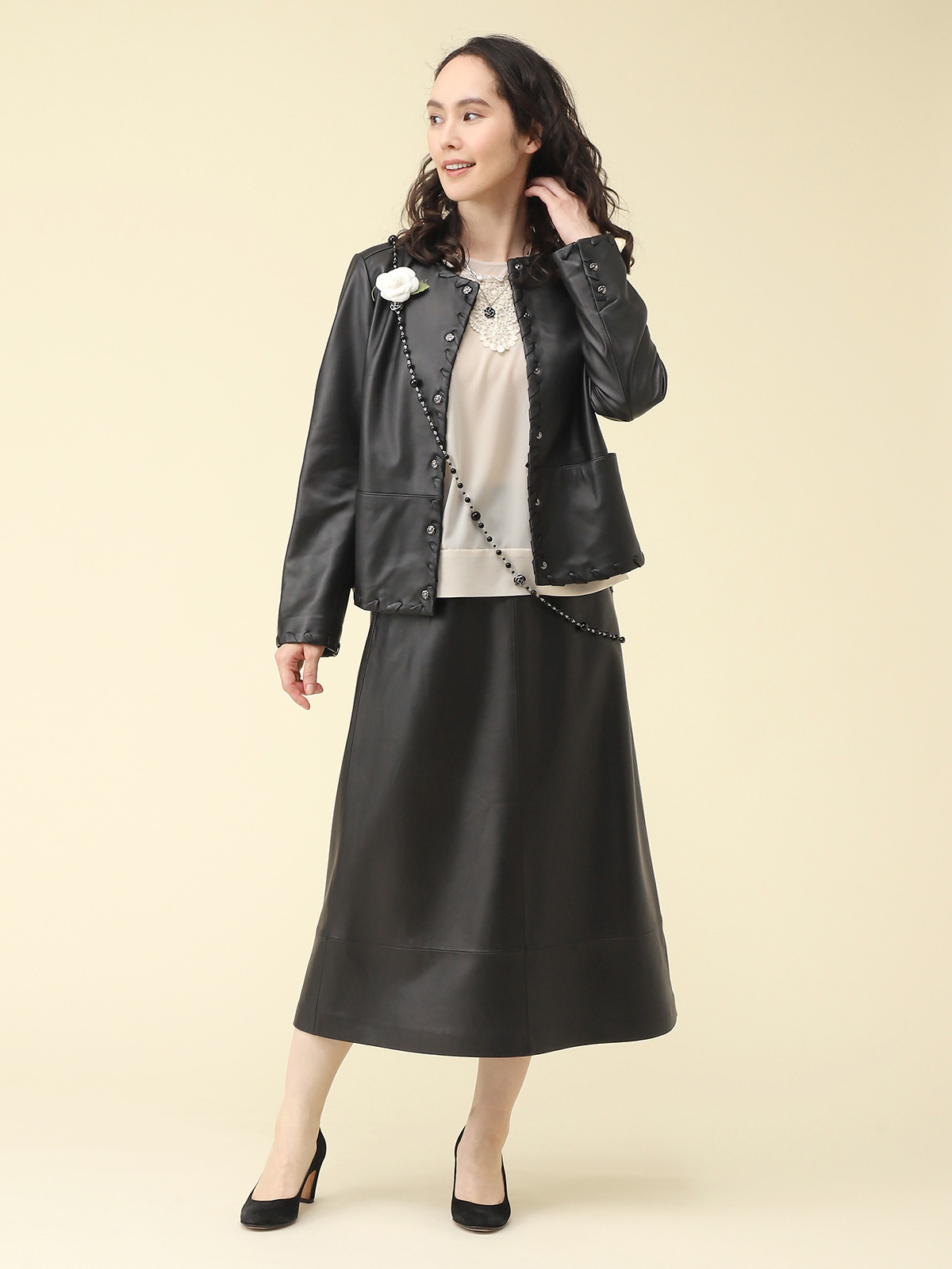 agnes b. レザースカート ブラック 34 ラムレザー オシャレ 大人 agnes b. レザースカート ブラック 34 ラムレザー オシャレ 大人