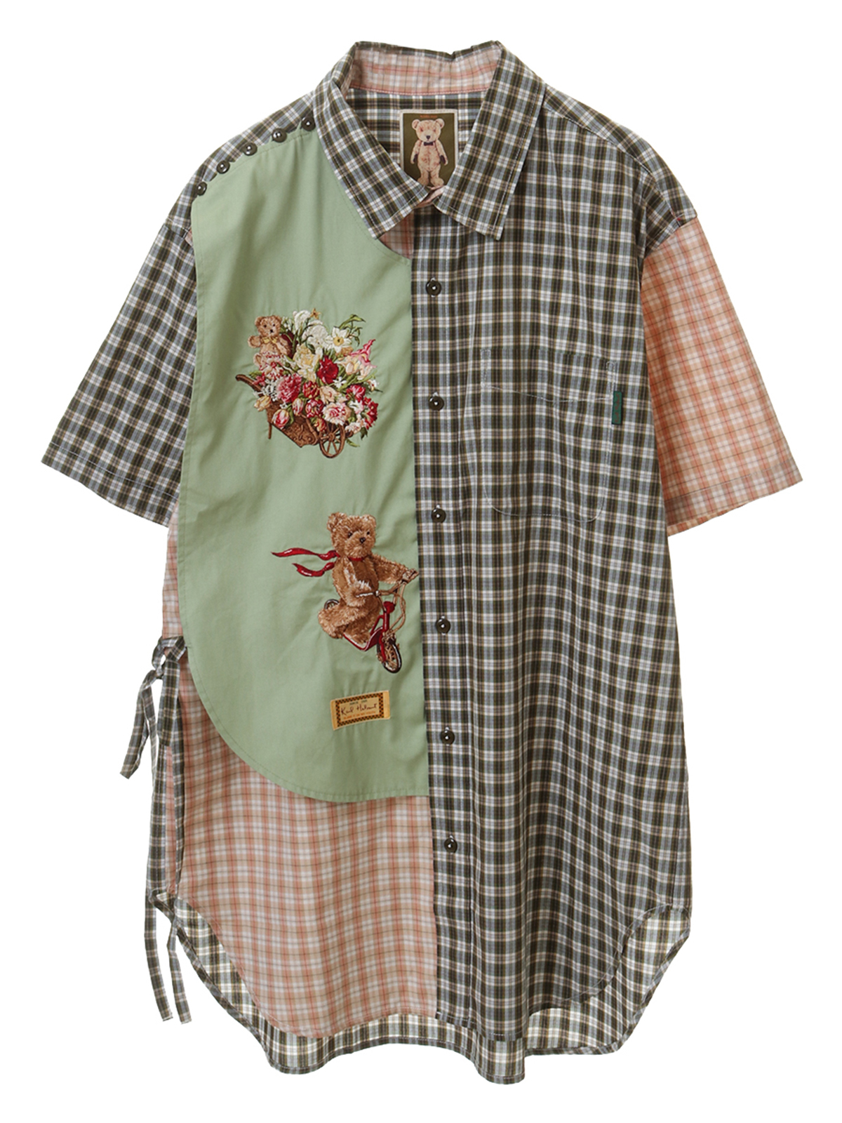 【新品】カールヘルム クマ 桜 刺繍 チェック柄 長袖シャツ
