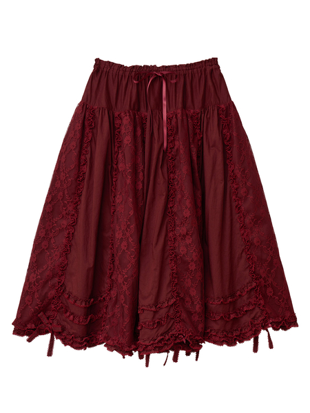 【美品】ピンクハウス チェック スモッキング刺繍使い レース挟み込みスカート