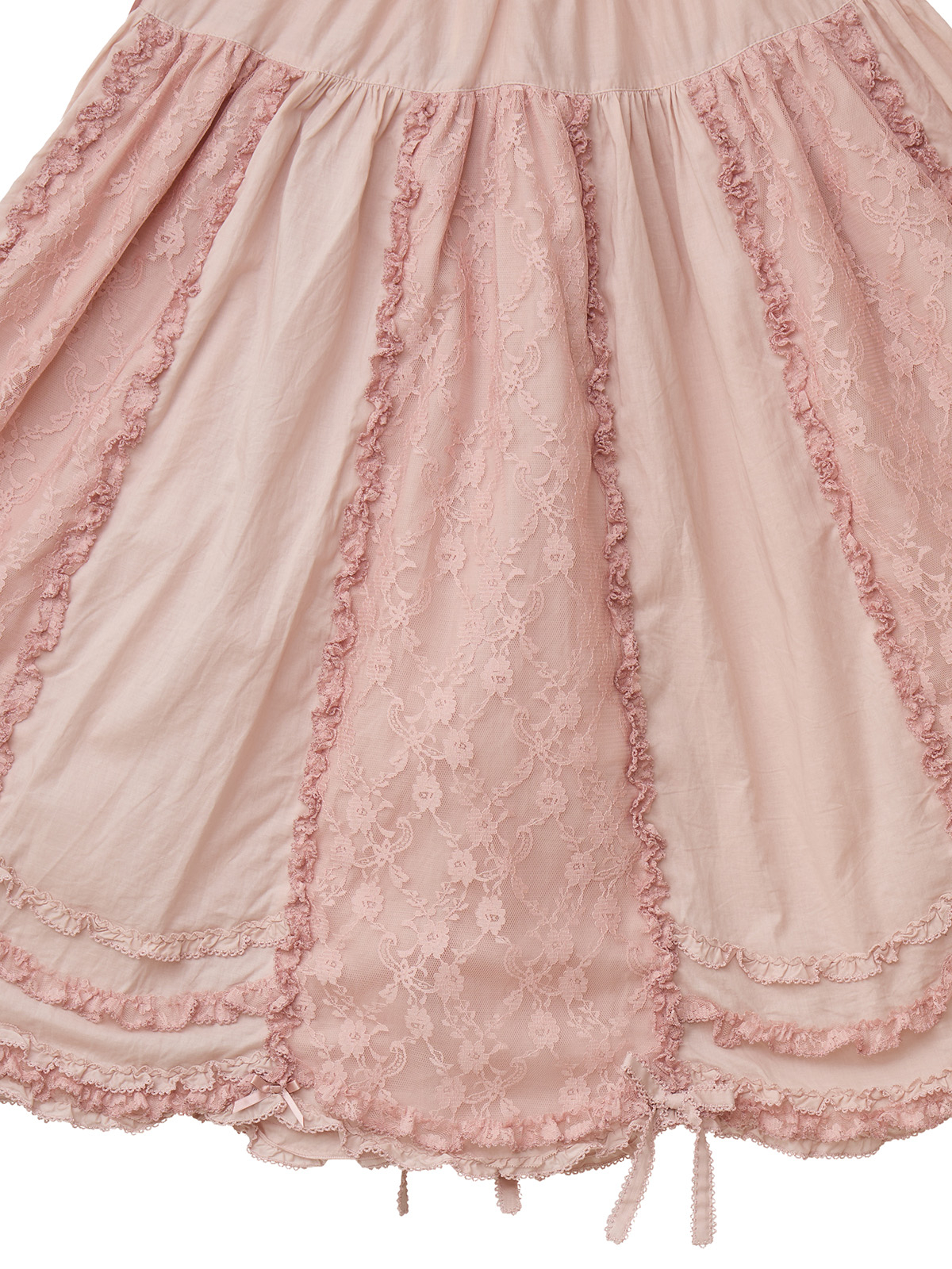 レディース♥ピンクハウス　リンクルワッシャー刺繍レースレイヤードスカート