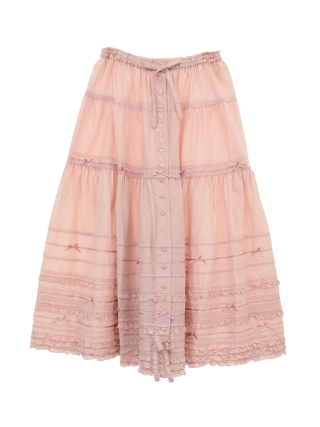 レディースピンクハウス　pink house ロゴリボンピコフリル裾二段ロングスカート