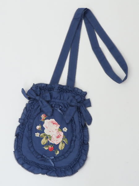 Berry Rose刺繍アップリケ付きフリルポシェット｜ピンクハウス