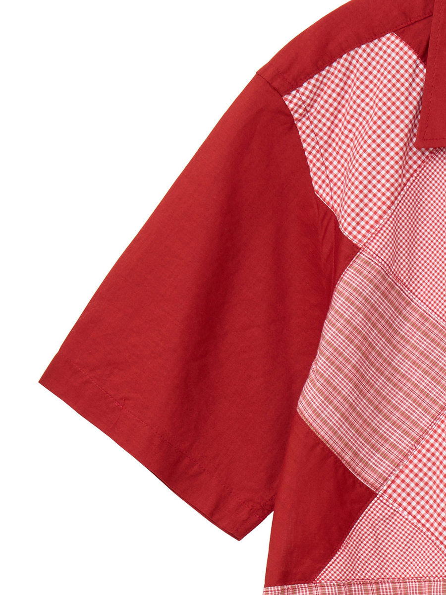オリジナルチェック×ギンガムパッチワークシャツブラウス 詳細画像 ピンク 5