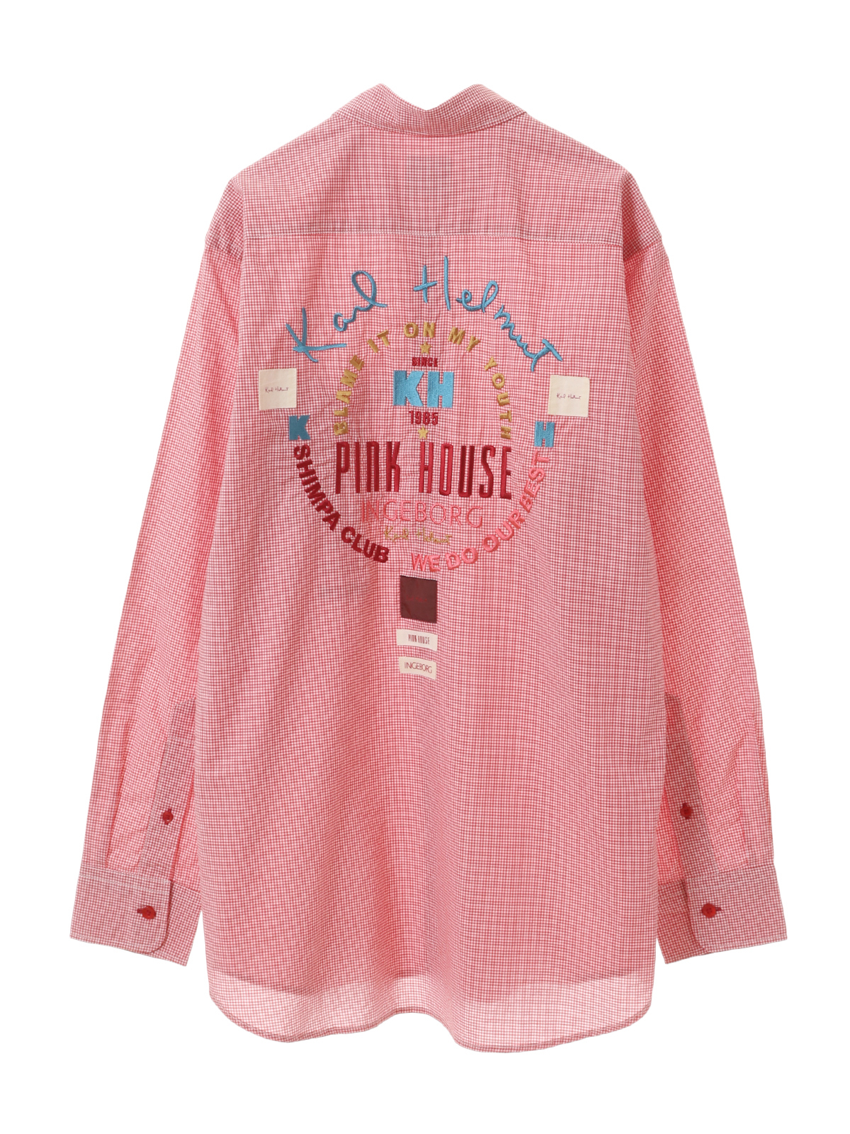 ピンクハウス ワッペン フード付きシャツ ギンガムチェック ピンク クマ-