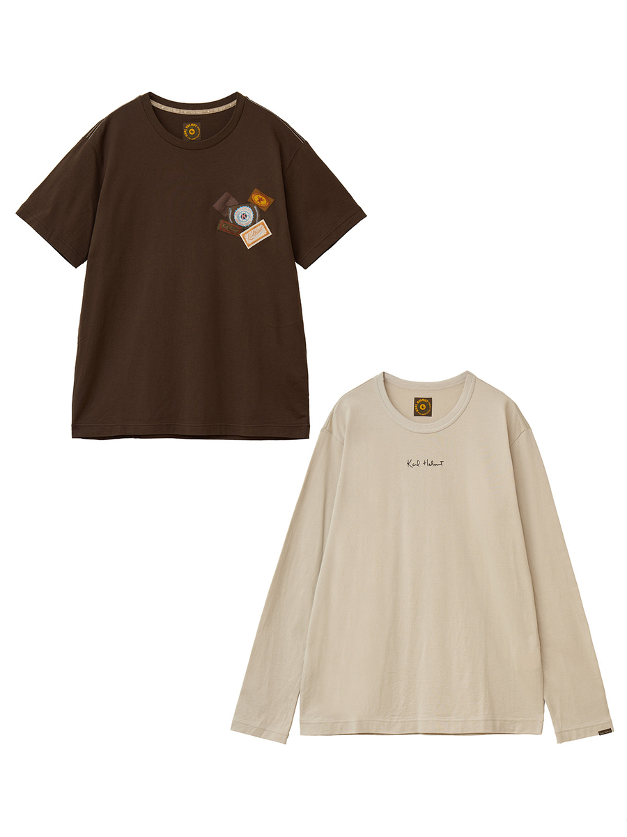 ロゴ＆ネーム使い半袖＆長袖Tシャツセット 詳細画像 シロ×カーキ 1