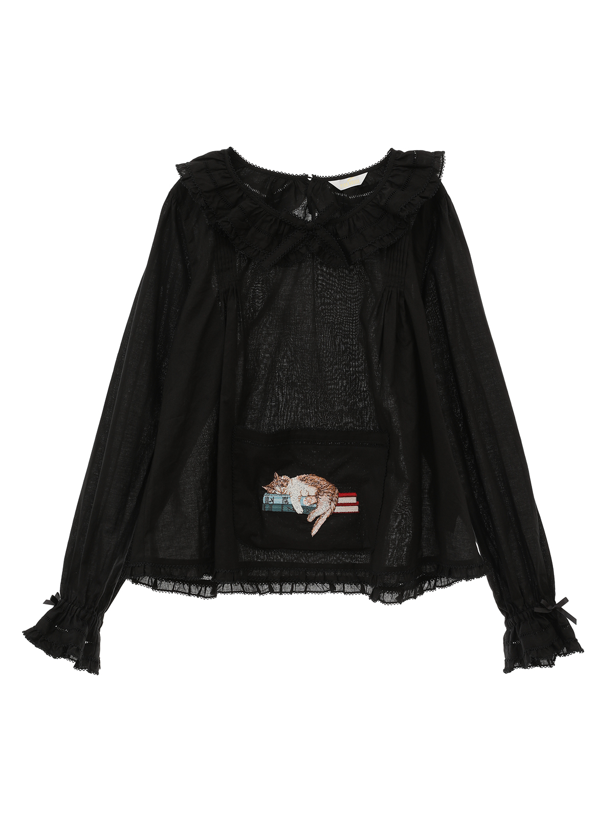 ピンクハウス 黒 ネコちゃん刺繍使い エプロン+スカートsetロングスカート