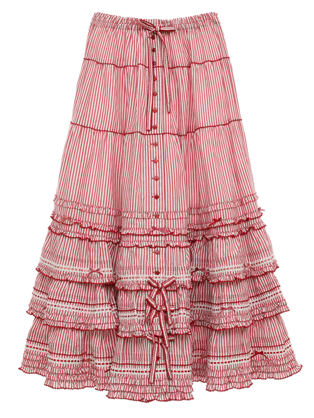 サイズピンクハウス　FLORIAN スカート  5段フリル　刺繍　ストライプ　レース