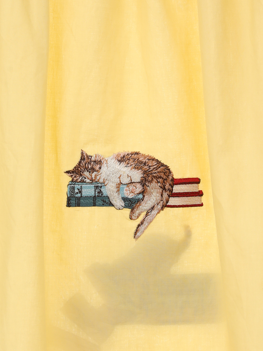書斎の猫たち刺繍入りローンタブリエ 詳細画像 ブルーグレー 5
