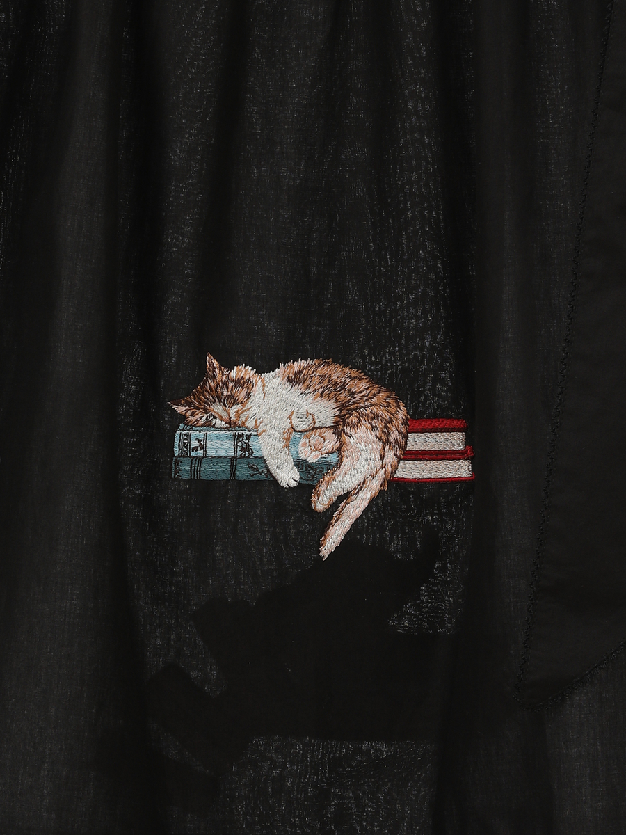 書斎の猫たち刺繍入りローンタブリエ 詳細画像 ブルーグレー 6
