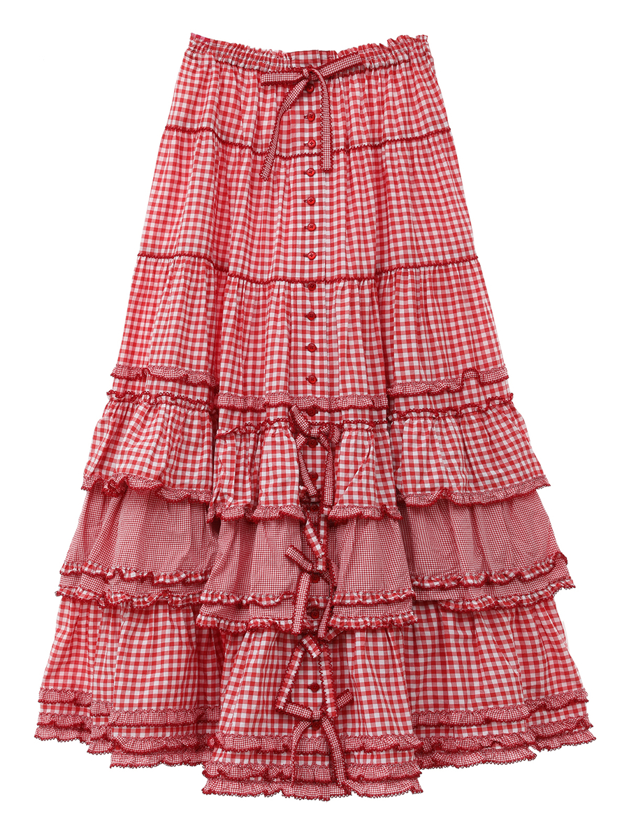 Pink HOUSE 公式通販 ギンガムチェックパッチワークフリルスカート Pink HOUSE スカート アカ Free