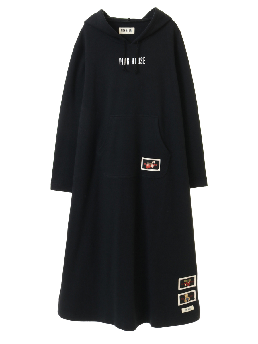 【美品】ピンクハウス 黒 ワッペン使い ワンピース 新品未使用タグ無し】ピンクハウス 黒 ワッペン使い ワンピース