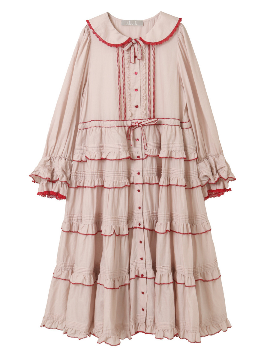 【alcali×猫梓子 (ネココ)】コラボ レースフリルローンワンピース 詳細画像 オフホワイト 1