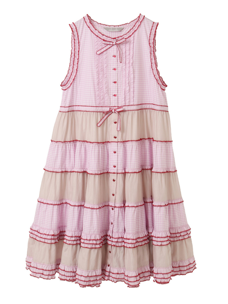 【alcali×猫梓子 (ネココ)】コラボ ギンガムノースリーブワンピース 詳細画像 ピンク 1