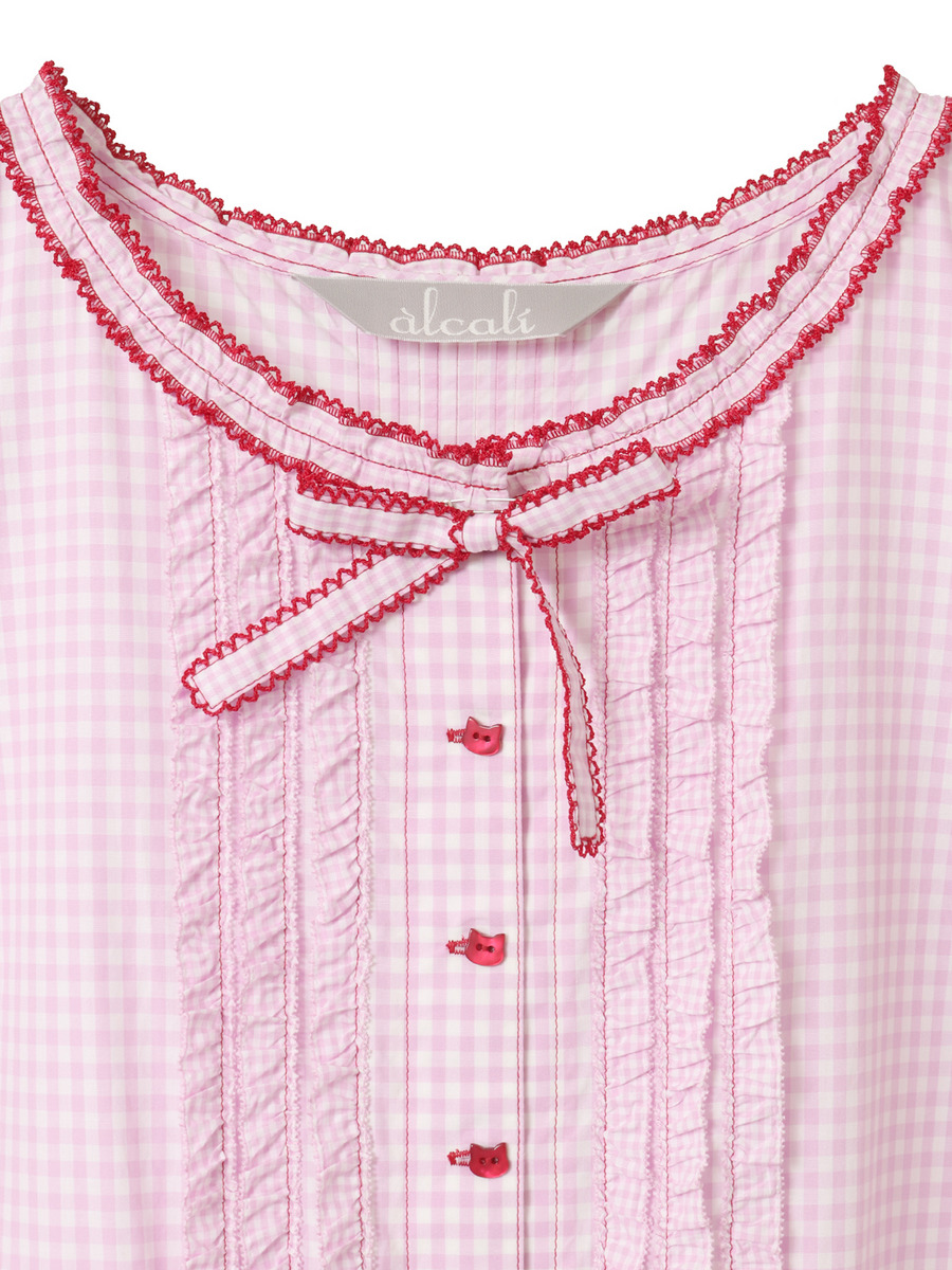 【alcali×猫梓子 (ネココ)】コラボ ギンガムノースリーブワンピース 詳細画像 ピンク 3