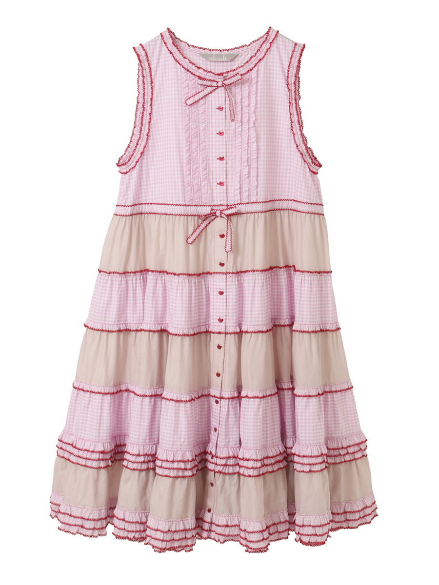 【alcali×猫梓子 (ネココ)】コラボ ギンガムノースリーブワンピース 詳細画像 ピンク 3