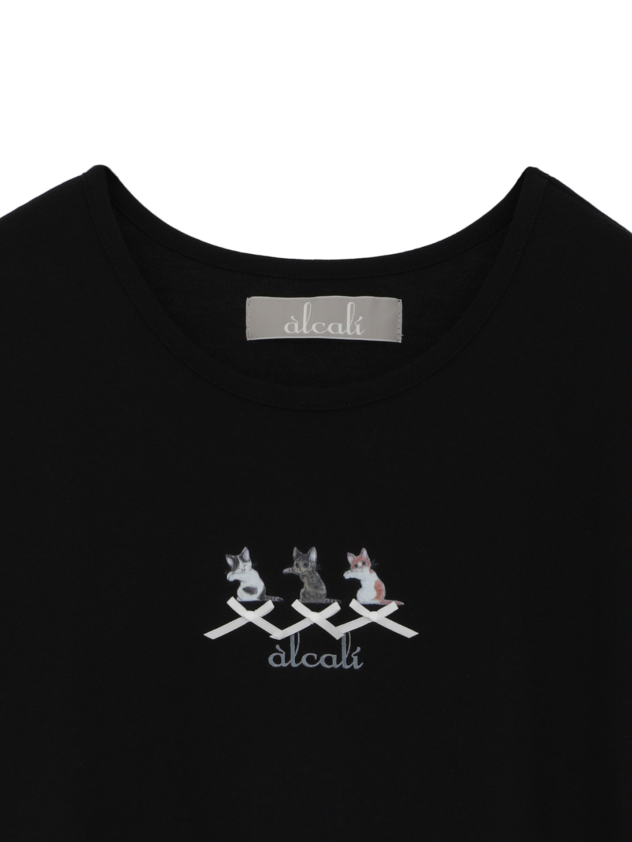 「alcali x のこねこ」コラボプリントワンピースA 詳細画像 ホワイト×ネイビー 3