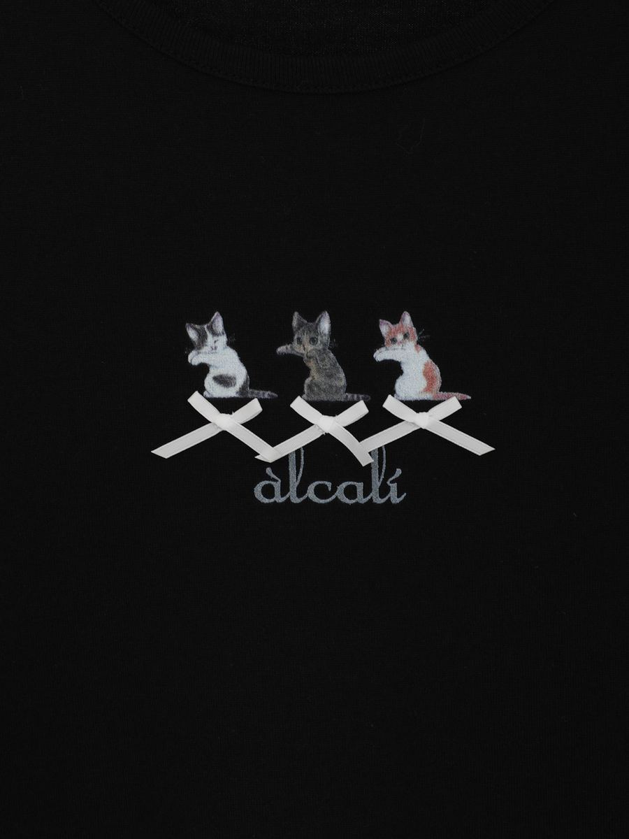 「alcali x のこねこ」コラボプリントワンピースA 詳細画像 ホワイト×ネイビー 7