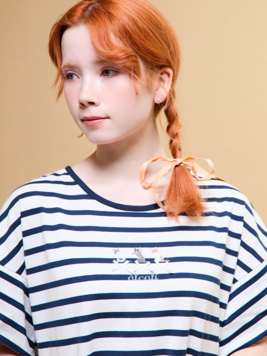 「alcali x のこねこ」コラボプリントワンピースA 詳細画像 ホワイト×ネイビー 2