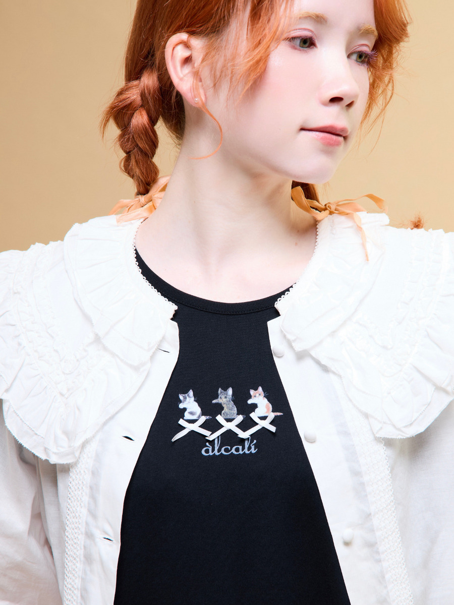「alcali x のこねこ」コラボプリントワンピースA 詳細画像 ブラック 2