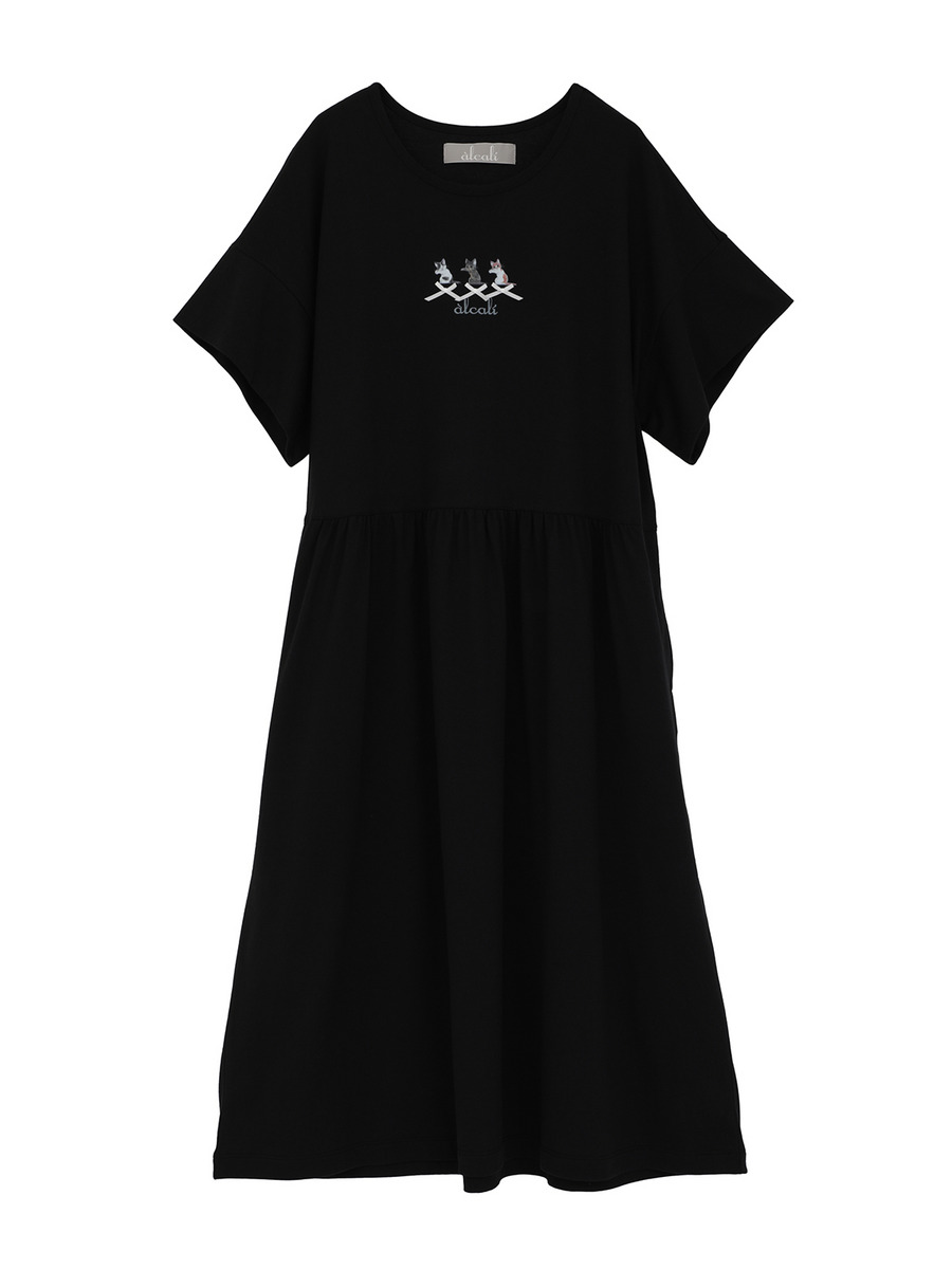 「alcali x のこねこ」コラボプリントワンピースA 詳細画像 ブラック 3