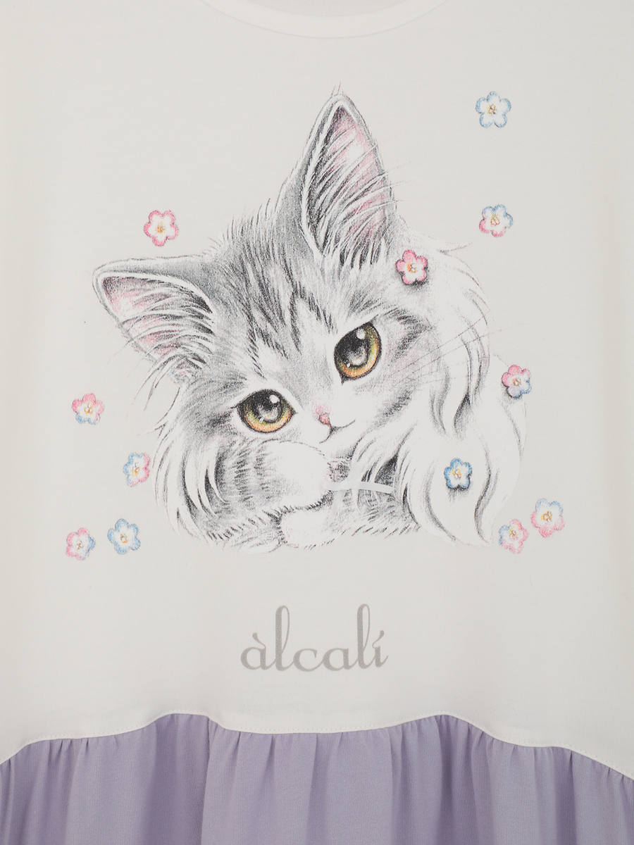 「alcali x のこねこ」コラボプリントワンピースB 詳細画像 ホワイト×パープル 7