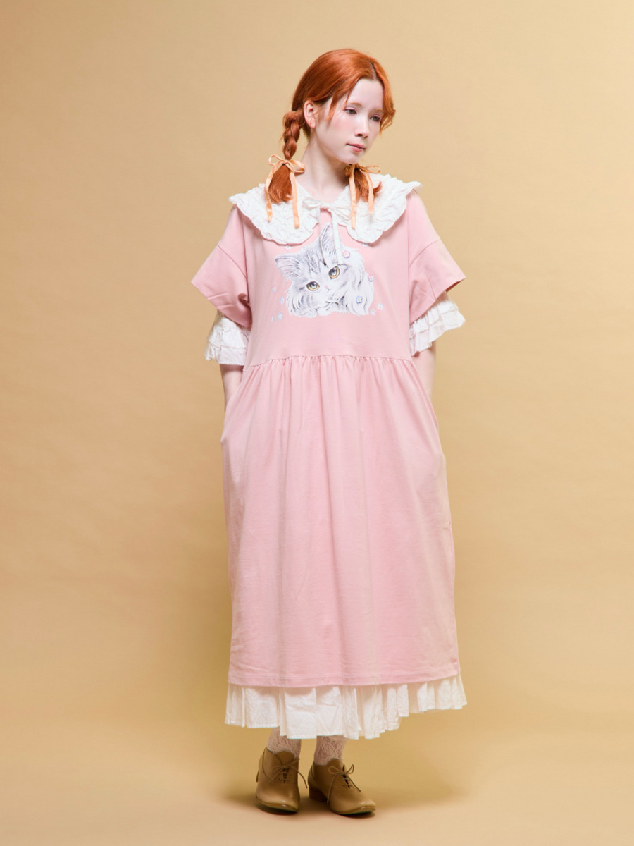 「alcali x のこねこ」コラボプリントワンピースB 詳細画像 ピンク 1