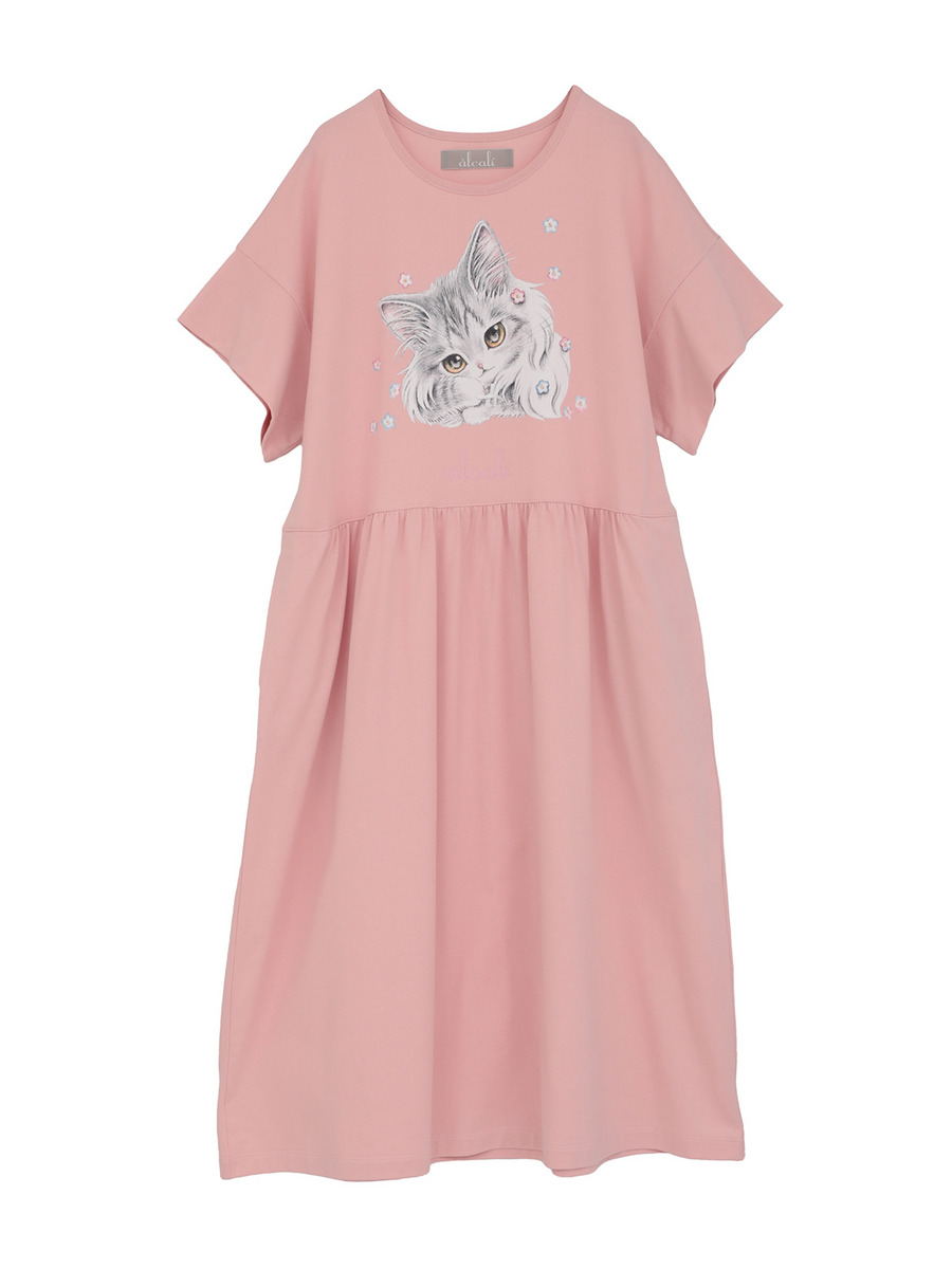 「alcali x のこねこ」コラボプリントワンピースB 詳細画像 ピンク 4