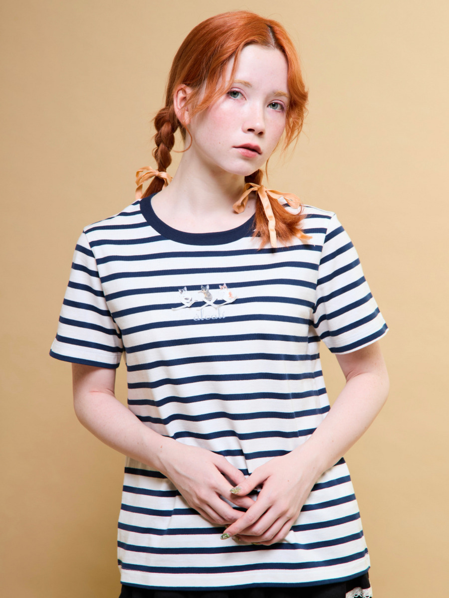 「alcali x のこねこ」コラボプリントTシャツA 詳細画像 ホワイト×ネイビー 2