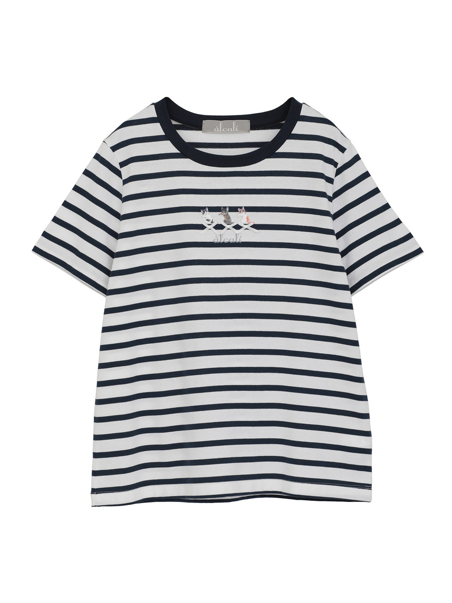 「alcali x のこねこ」コラボプリントTシャツA 詳細画像 ホワイト×ネイビー 4