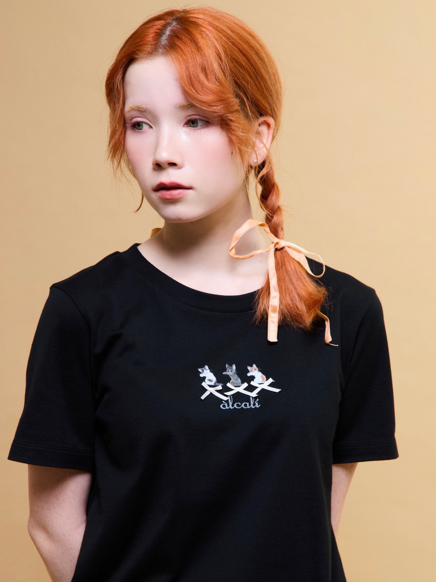 「alcali x のこねこ」コラボプリントTシャツA 詳細画像 ブラック 2