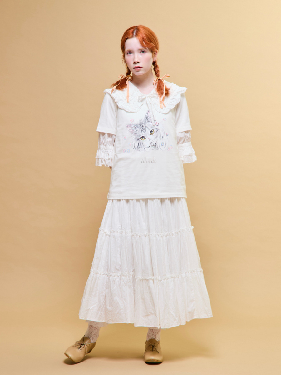 「alcali x のこねこ」コラボプリントTシャツB 詳細画像 ホワイト 1