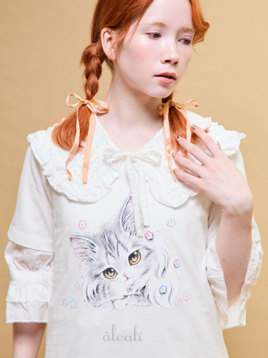 「alcali x のこねこ」コラボプリントTシャツB 詳細画像 ホワイト 2
