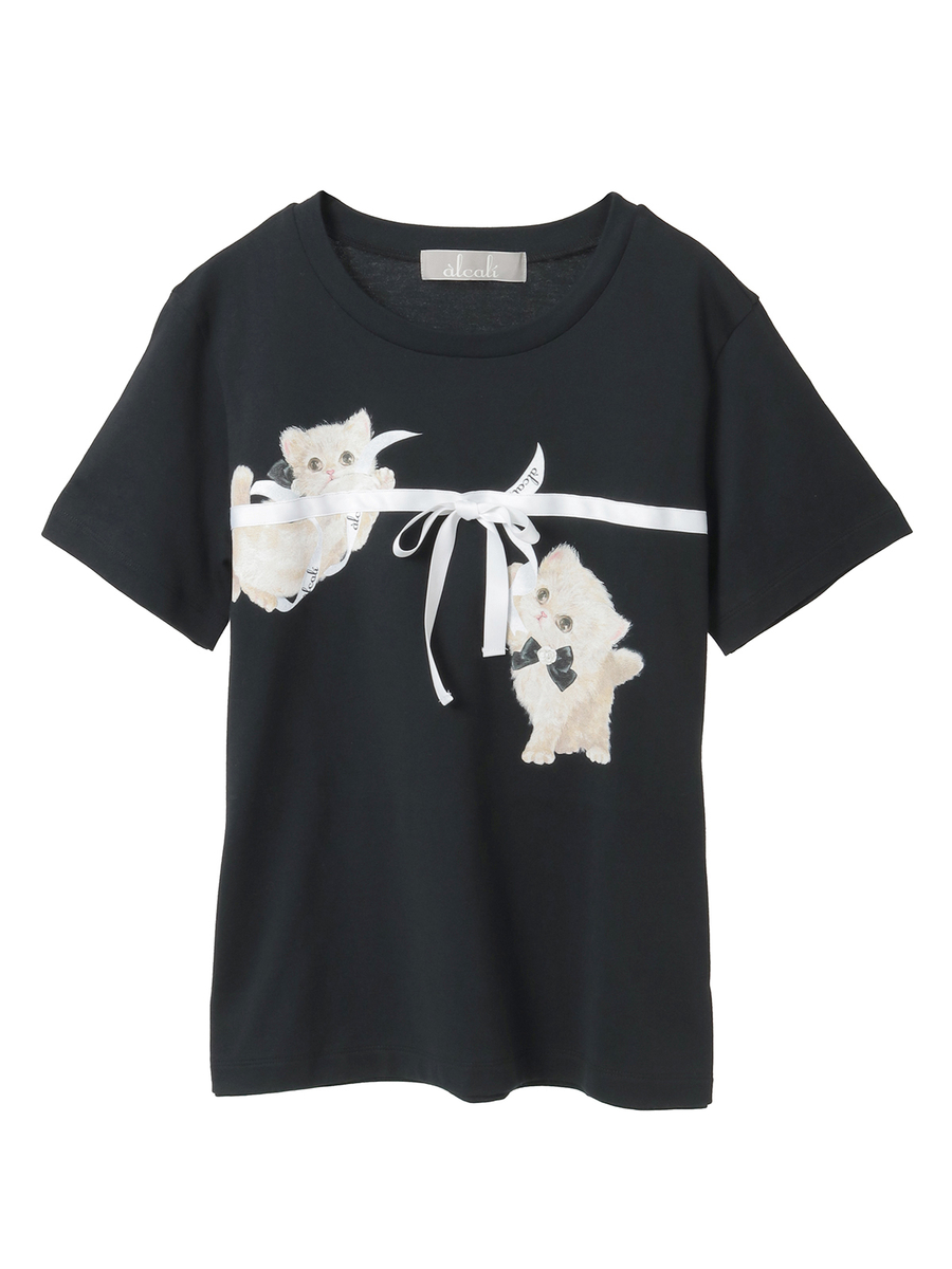 【alcali x Haruka Yoshizawa】マンチカンリボンTシャツ 詳細画像 ブラック 1