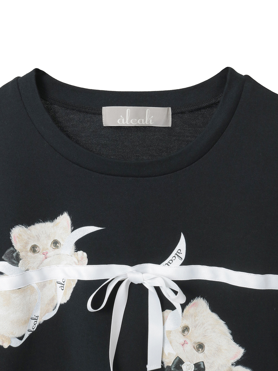【alcali x Haruka Yoshizawa】マンチカンリボンTシャツ 詳細画像 ブラック 3