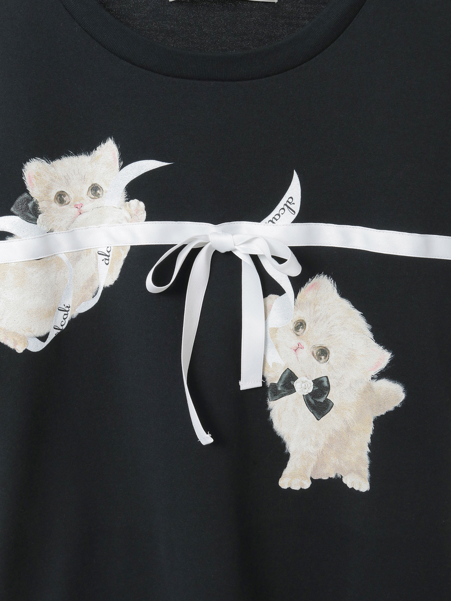 【alcali x Haruka Yoshizawa】マンチカンリボンTシャツ 詳細画像 ブラック 6