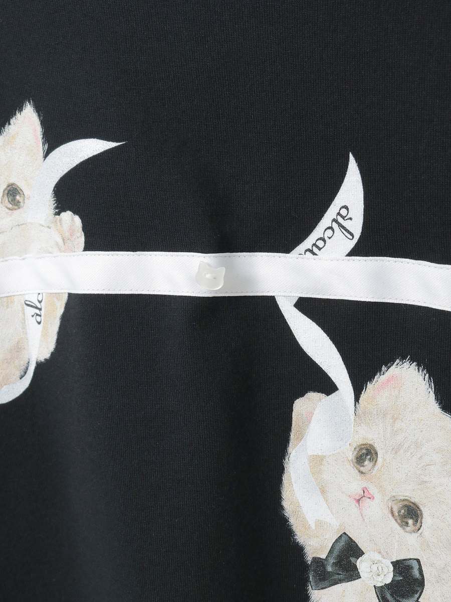 【alcali x Haruka Yoshizawa】マンチカンリボンTシャツ 詳細画像 ブラック 8