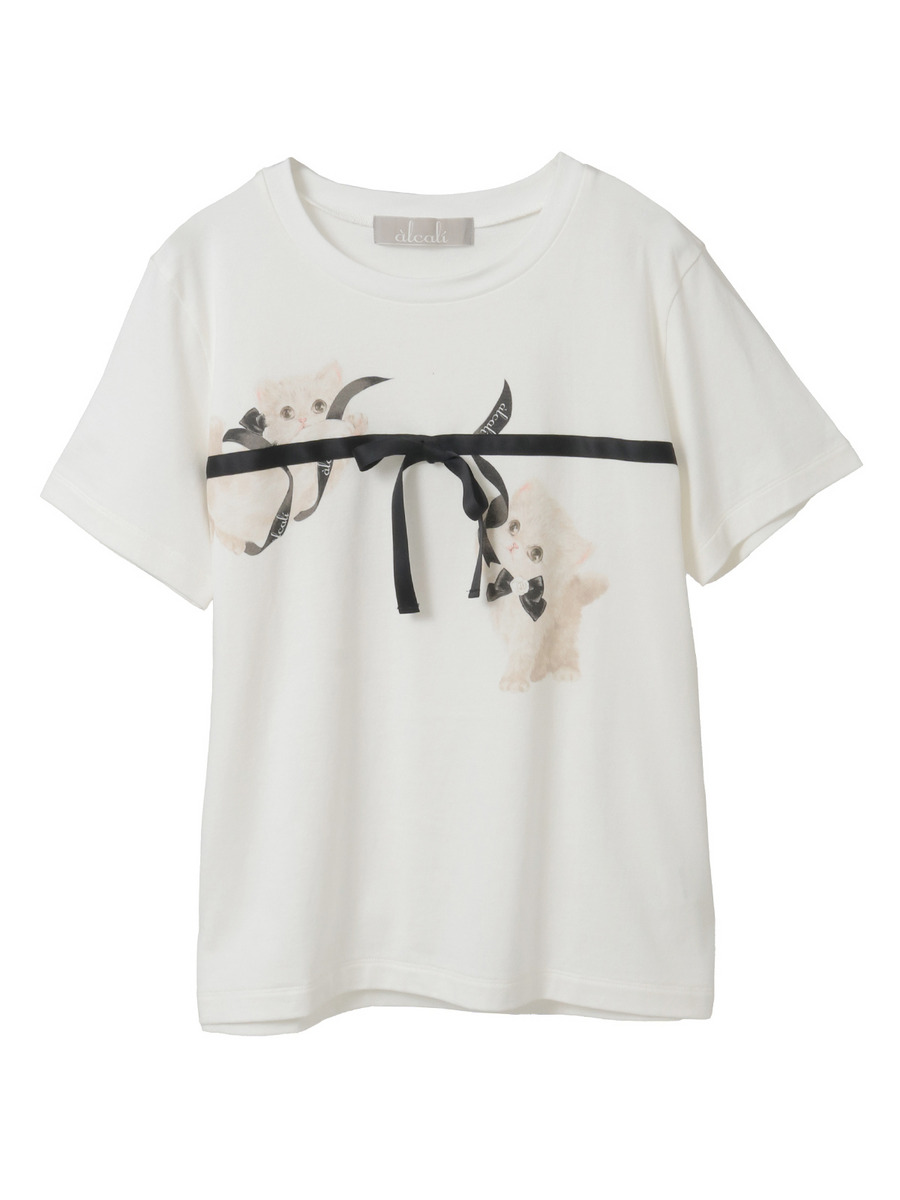 【alcali x Haruka Yoshizawa】マンチカンリボンTシャツ 詳細画像 ホワイト 3