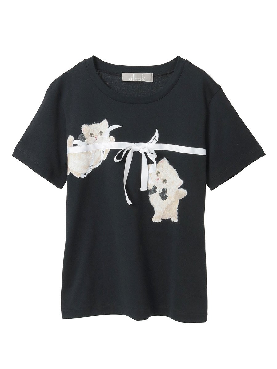 【alcali x Haruka Yoshizawa】マンチカンリボンTシャツ 詳細画像 ブラック 3