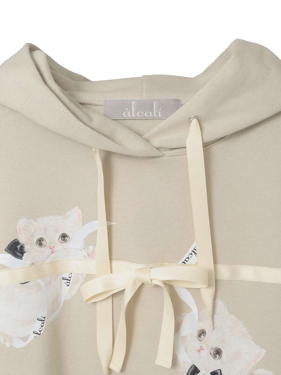 【alcali x Haruka Yoshizawa】マンチカンリボンフーディー 詳細画像 ベージュ 3