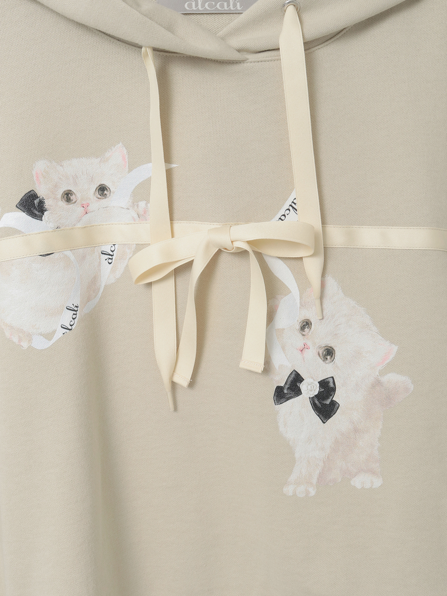 【alcali x Haruka Yoshizawa】マンチカンリボンフーディー 詳細画像 ベージュ 6