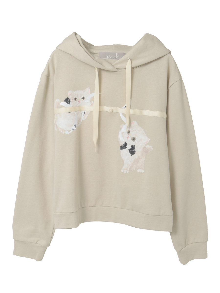 【alcali x Haruka Yoshizawa】マンチカンリボンフーディー 詳細画像 ベージュ 8