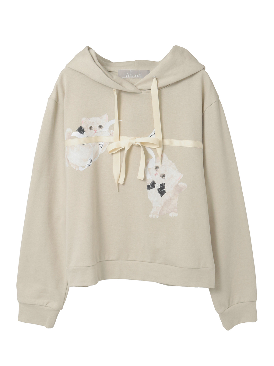 【alcali x Haruka Yoshizawa】マンチカンリボンフーディー 詳細画像 ベージュ 1