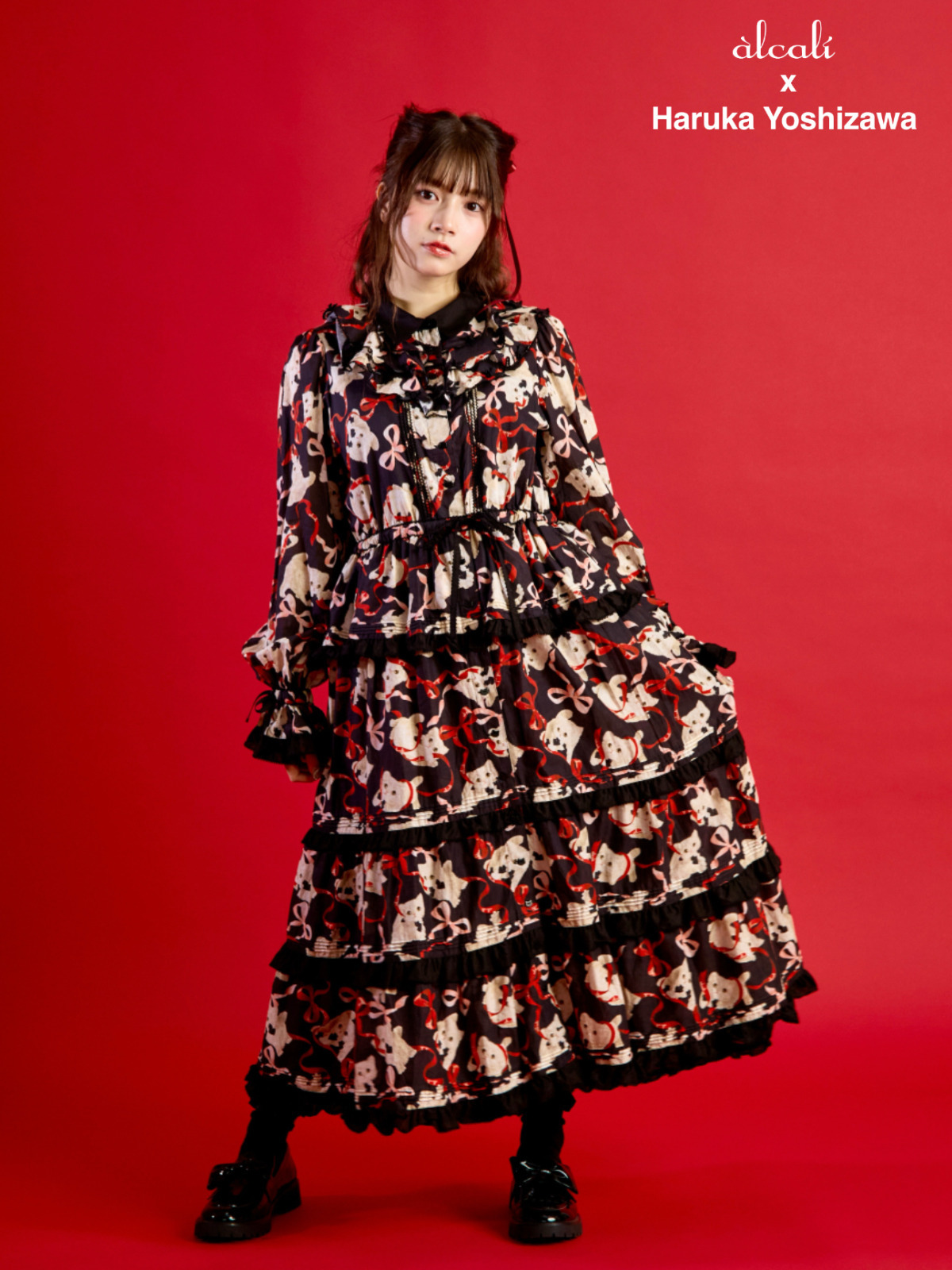 alcali x Haruka Yoshizawa】マンチカンリボンワンピース｜ピンク