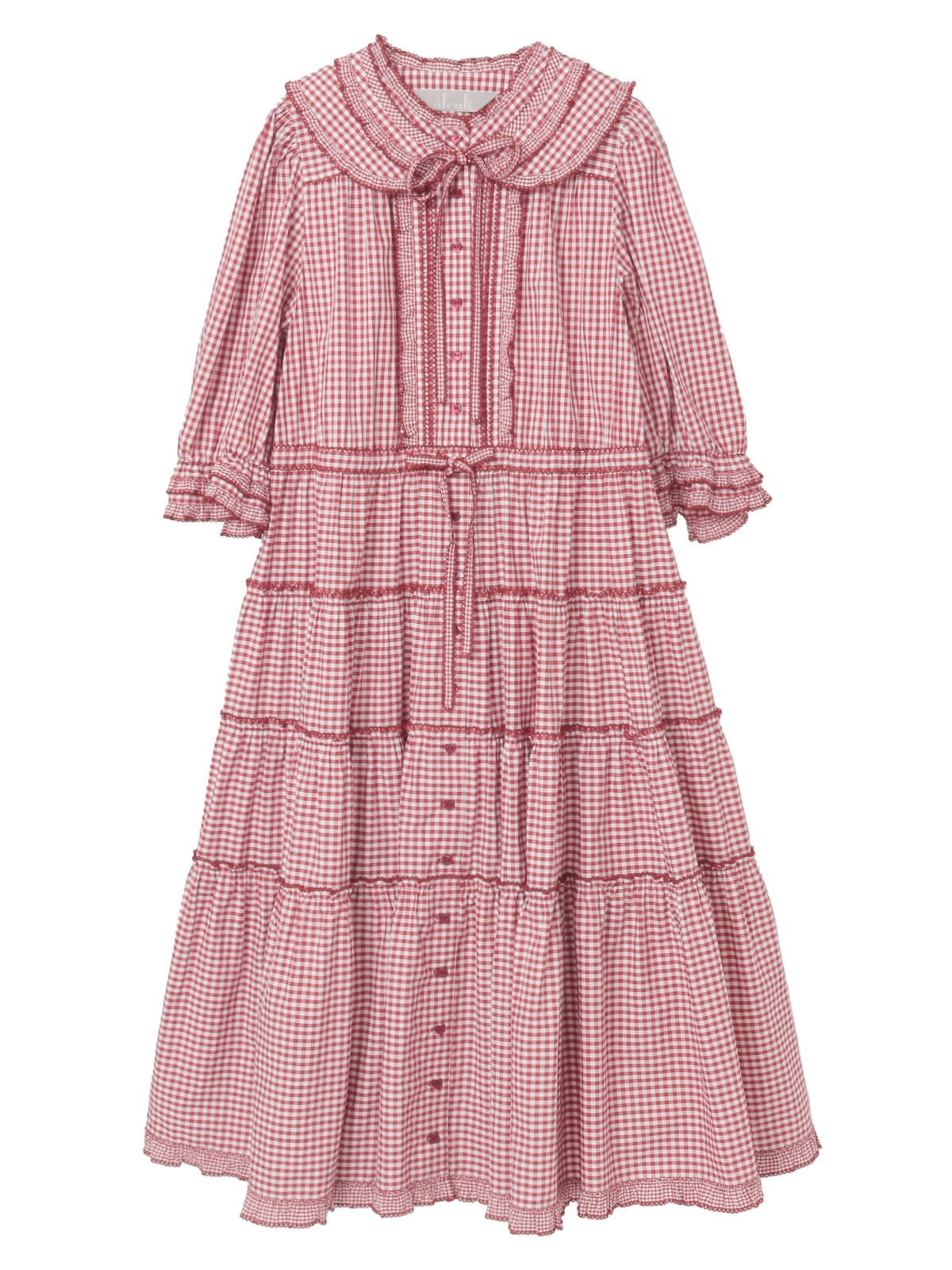 alcali x Haruka Yoshizawa】猫耳付け襟チェックワンピース｜ピンク