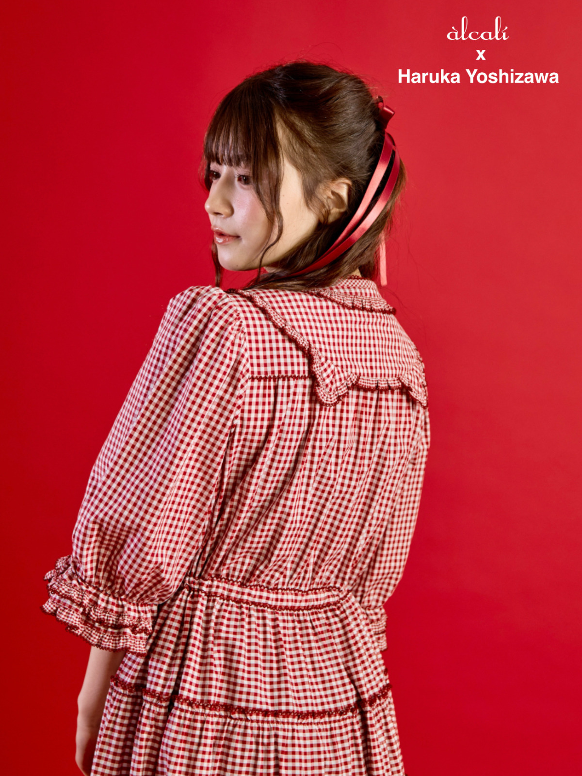 alcali x Haruka Yoshizawa】猫耳付け襟チェックワンピース｜ピンク