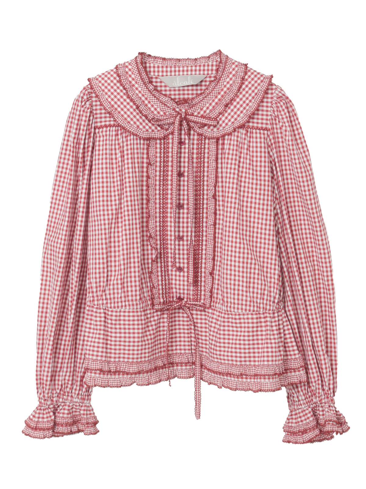 alcali x Haruka Yoshizawa】猫耳付け襟チェックブラウス｜ピンク